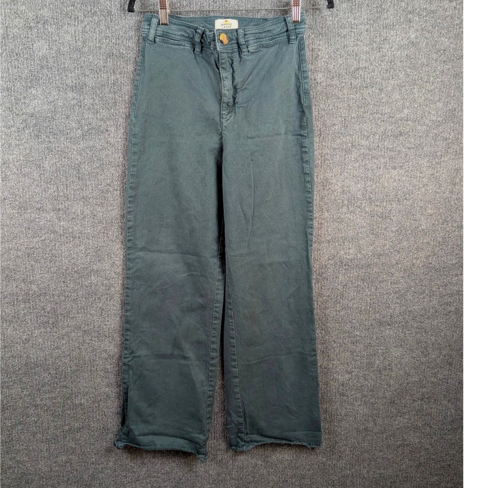 Marine Layer Womens 6 High Rise Wide Leg Raw Hem Pants Sage Green Beachy Coastal